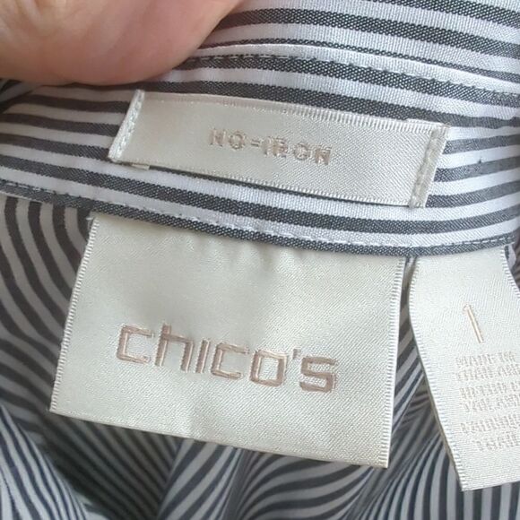 Chico's Non-iron Button Down Blouse Black and White Stripe Size 1 - Picture 7 of 9